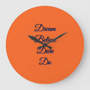 Redondo Grande Reloj moderno de tipografía inspiradora en naranja