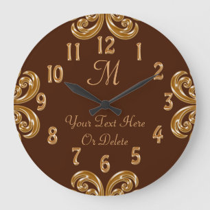 Redondo Grande Reloj monograma de chocolate con oro personalizado