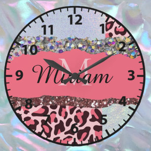 Redondo Grande Reloj Monograma Rosa Dorado Rosa Femenino