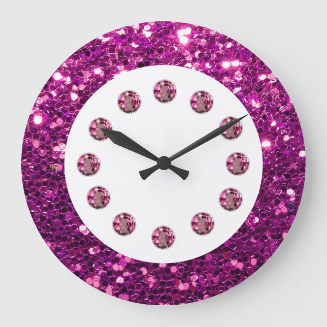 Redondo Grande Reloj morado de pared lateral (Anverso)