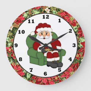 Redondo Grande Reloj mural de Santa Holiday para navidades