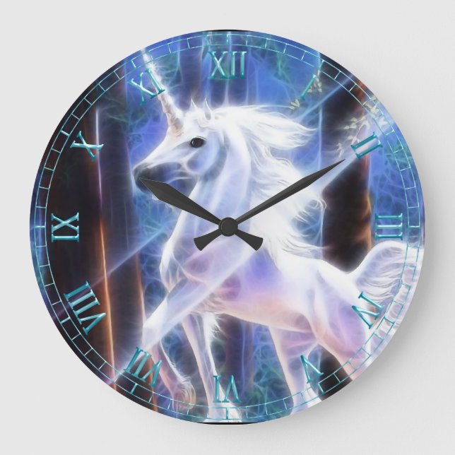 Redondo Grande Reloj mural de Unicornio fractal (Anverso)
