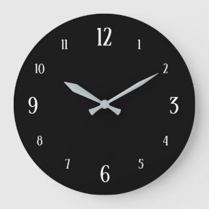 Redondo Grande Reloj negro con números blancos moderno