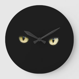 Redondo Grande Reloj negro de ojos para gato de Halloween