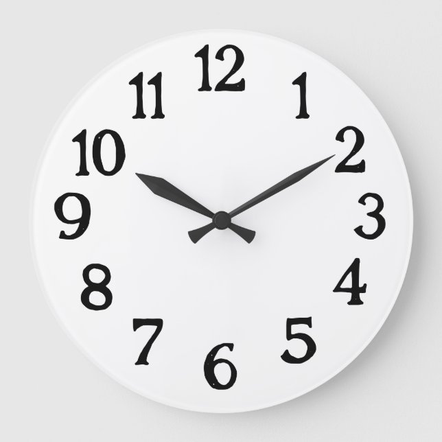 Redondo Grande Reloj normal simple de blanco y negro (Anverso)