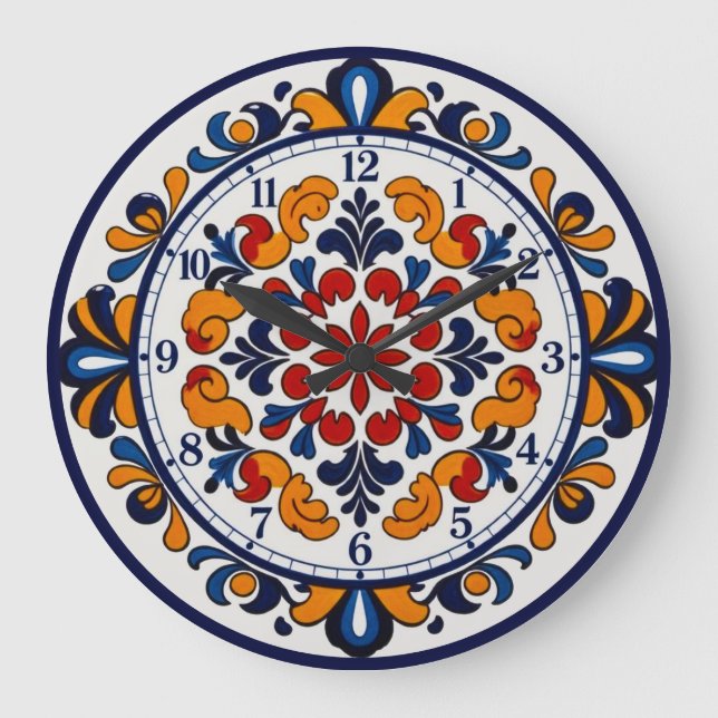 Redondo Grande Reloj numerado estilo Talavera español (Anverso)