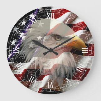 Redondo Grande Reloj numérico romano con bandera del águila estad