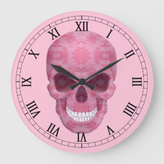 Redondo Grande Reloj numérico romano de cráneo de camuflaje rosa