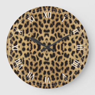 Redondo Grande Reloj numérico romano de impresión Leopardo