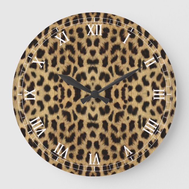 Redondo Grande Reloj numérico romano de impresión Leopardo (Anverso)