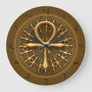REDONDO GRANDE RELOJ - ORNAMEN DE ORO EGIPCIO ANKH
