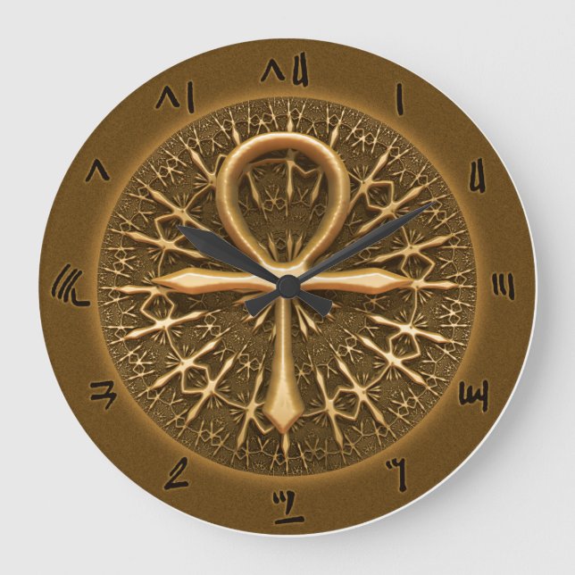 REDONDO GRANDE RELOJ - ORNAMEN DE ORO EGIPCIO ANKH (Anverso)
