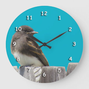 Redondo Grande Reloj - Pájaro blanco y negro sobre la valla
