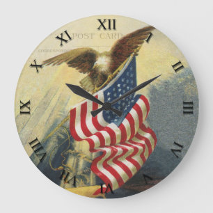 Redondo Grande Reloj patriótico - Eagle y bandera