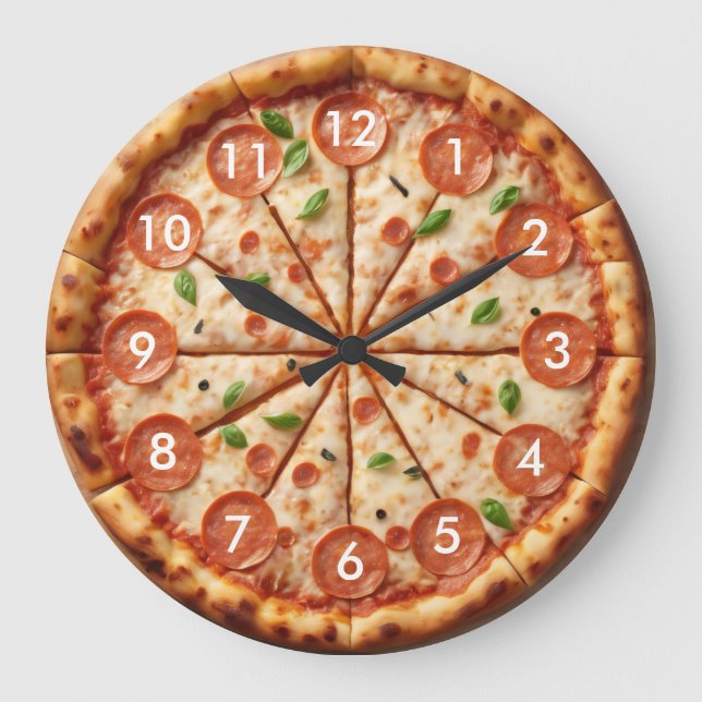 Redondo Grande Reloj Pepperoni Pizza - Reloj de pizza recién horn (Anverso)