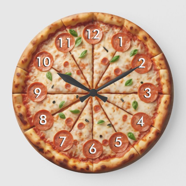 Redondo Grande Reloj Pepperoni Pizza - Siempre es hora de la pizz (Anverso)