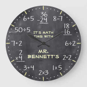 Redondo Grande Reloj Personalizable de Ecuaciones Matemáticas