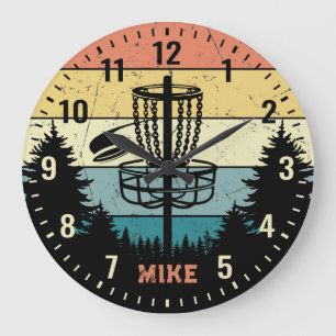 Redondo Grande Reloj personalizable estilo retro de Disk Golf Vin