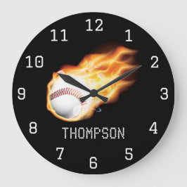 Redondo Grande Reloj personalizado con nombre tema béisbol