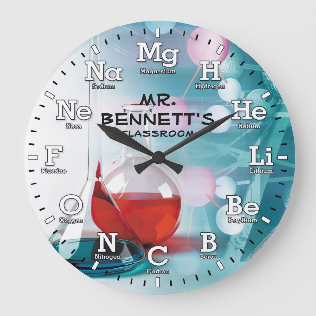 Redondo Grande Reloj personalizado de la ciencia de la química (Anverso)