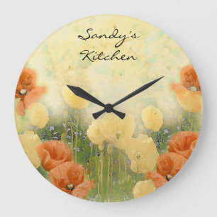 Redondo Grande Reloj personalizado de la cocina de la amapola
