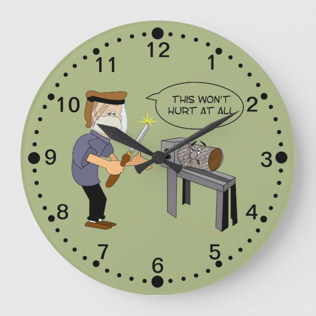 Redondo Grande Reloj Personalizado de madera divertida con minuto (Anverso)