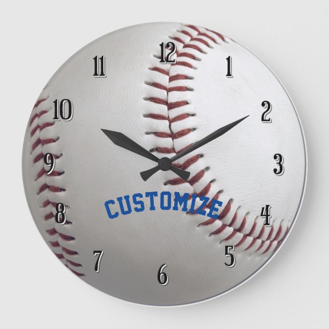 Redondo Grande Reloj personalizado de pared de béisbol (Anverso)