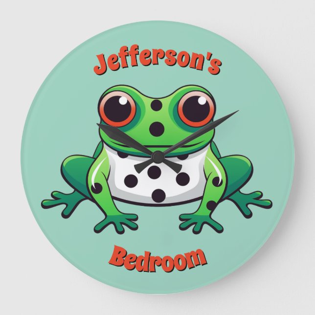 Redondo Grande Reloj personalizado de pared de puntos de polka ve (Anverso)