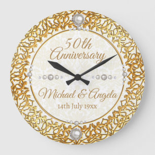 Redondo Grande Reloj personalizado del 50 aniversario Boda de oro