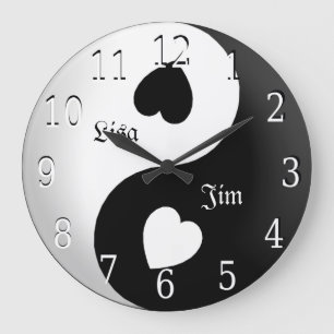 Redondo Grande Reloj personalizado del amor de Yin Yang