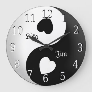 Redondo Grande Reloj personalizado del amor de Yin Yang