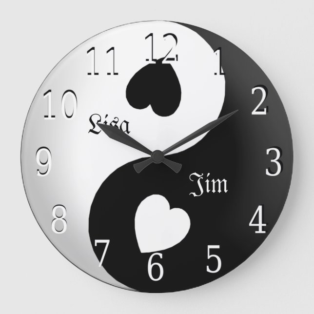 Redondo Grande Reloj personalizado del amor de Yin Yang (Anverso)