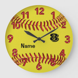 Redondo Grande Reloj personalizado del softball con NÚMERO y
