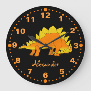 Redondo Grande Reloj personalizado dinosaurio del Stegosaurus