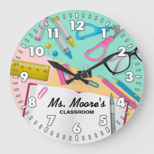 Redondo Grande Reloj personalizado en aula del profesor