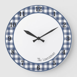 Redondo Grande Reloj personalizado granja Patriot Blue Gingham co