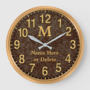 Redondo Grande Reloj personalizado monogramado de Brown y Gold