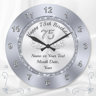 Redondo Grande Reloj personalizado para cumpleaños 75