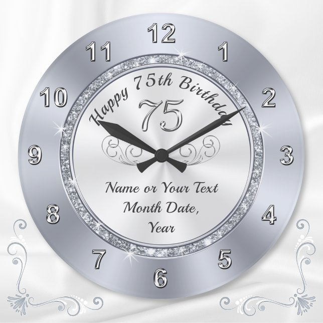 Redondo Grande Reloj personalizado para cumpleaños 75 (75th birthday gift ideas for a man or gifts for 75th birthday woman. 75th birthday presents for her.)
