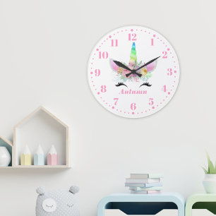 Redondo Grande Reloj personalizado para niños Unicornio Arcoíris
