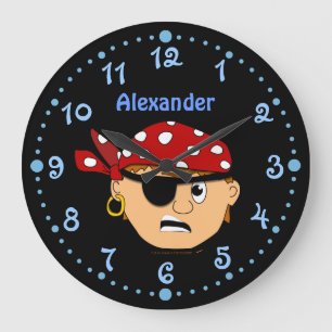 Redondo Grande Reloj personalizado pirata Scowling del muchacho