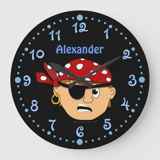 Redondo Grande Reloj personalizado pirata Scowling del muchacho (Anverso)