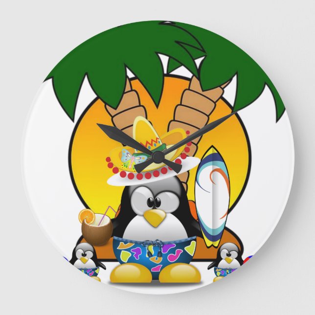 Redondo Grande Reloj pingüino (Anverso)