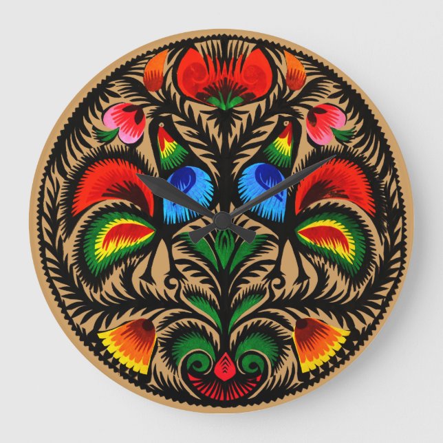 Redondo Grande Reloj Polonia de Wycinanki/multicolor (Anverso)