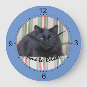 Redondo Grande Reloj - Prueba de gato negro sobre cojines4