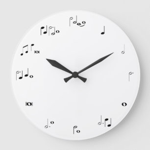 Redondo Grande Reloj que mide el tiempo musical - blanco y negro