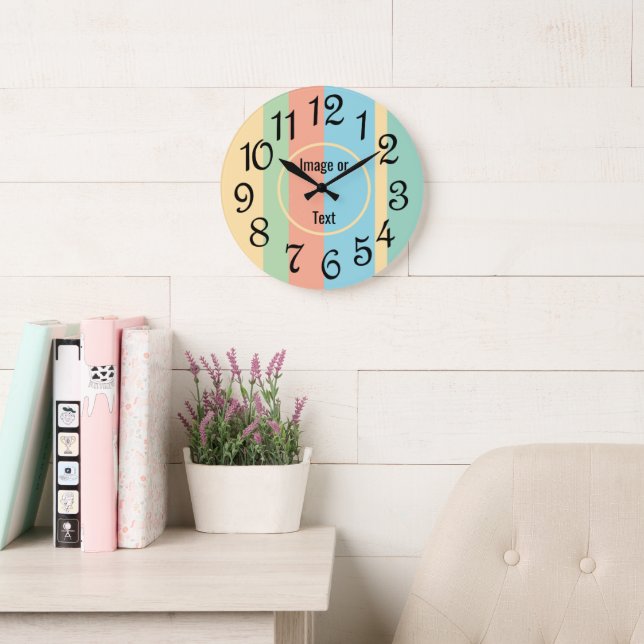 Redondo Grande Reloj rayado personalizado (Sala de lectura)