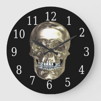 Redondo Grande Reloj redondeado cromado de cráneo