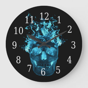 Redondo Grande Reloj redondeado de cráneo azul flamantemente