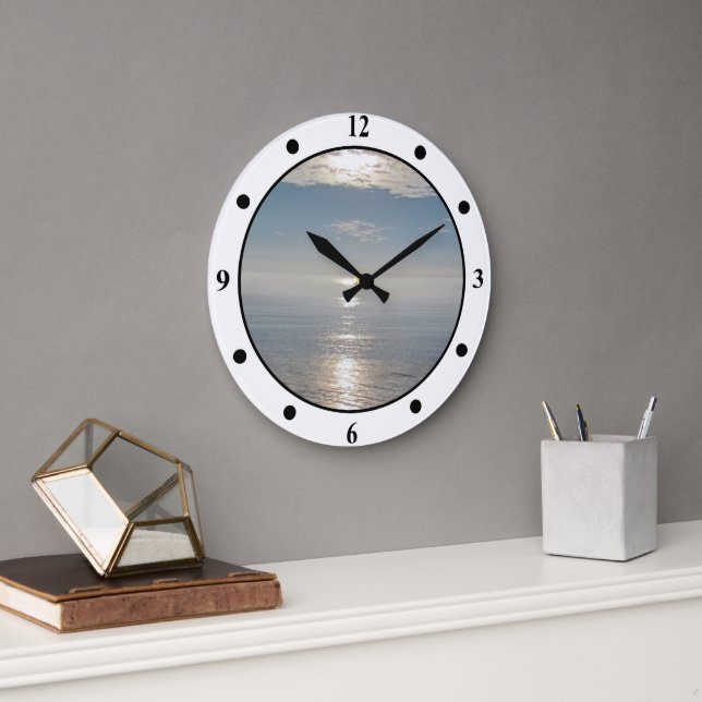 Redondo Grande Reloj - Reflejos del sol en el océano (Oficina)